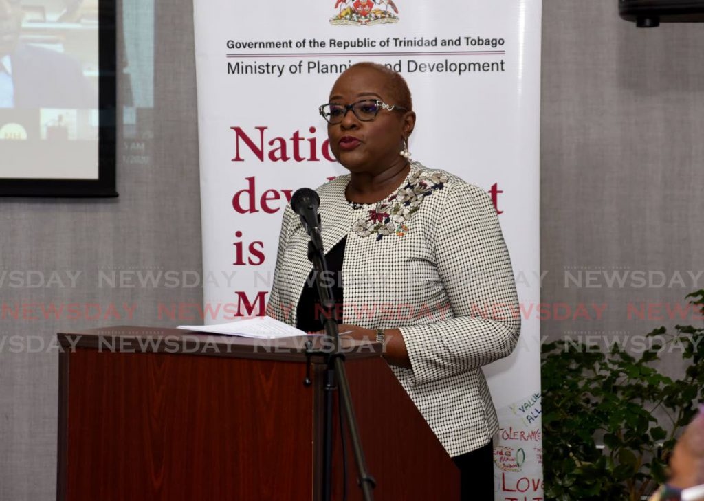 In this November 25, 2020 file photo, Minister of Planning and Development Camille Robinson-Regis speaks at the ministry and United Nations Children's Fund inaugural ceremony on Trinidad and Tobago's manpower development plan at Eric Williams Financial Complex, Port of Spain.  File photo/Ayanna Kinsale - 