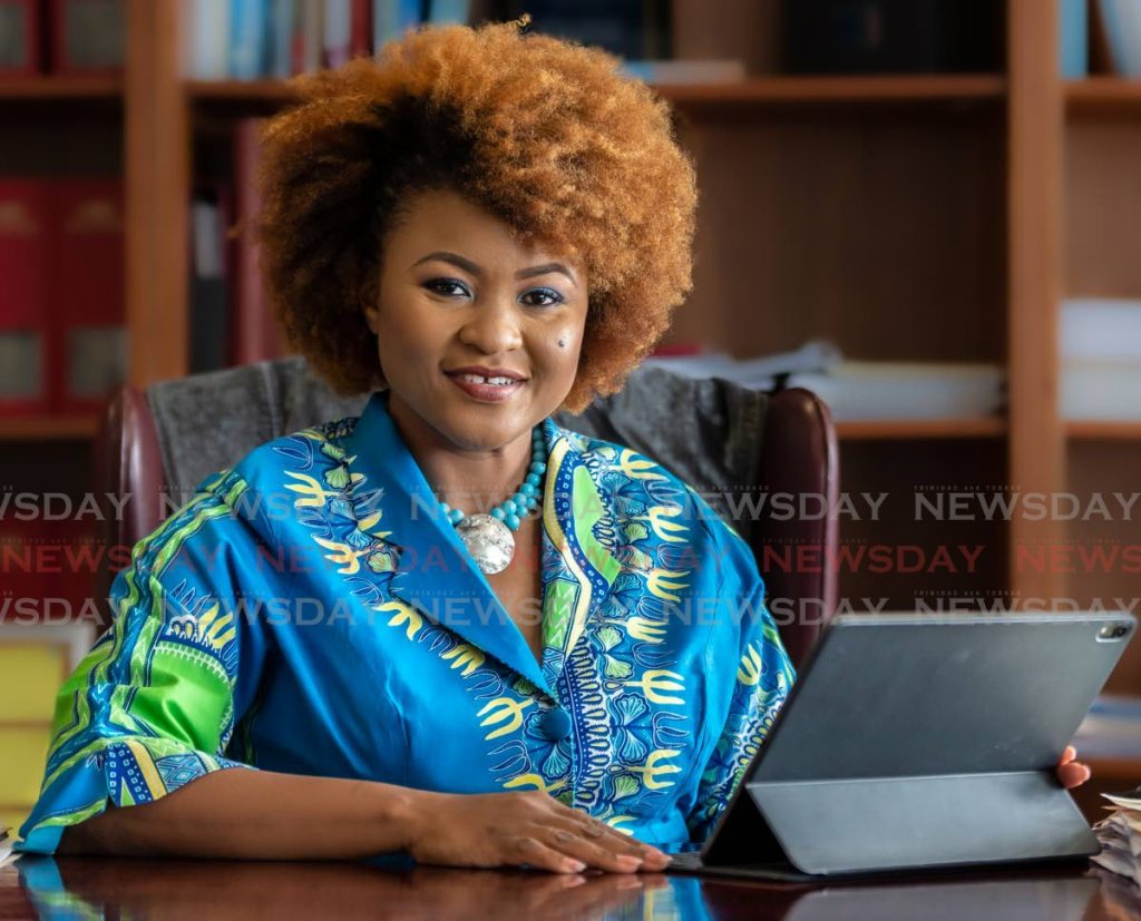 Minister of Eduation Nyan Gadsby-Dolly in the ministry's office recently.  - Jeff K. Mayers