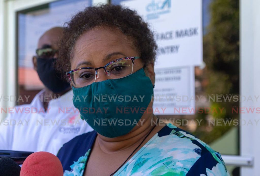 Dr Denise Tsoiafatt Angus speaks to the media after filing her nomination papers to contest Scarborough, Calder Hall seat at #2 Montessori Drive, Glen Road, Tobago, Monday. - DAVID REID 