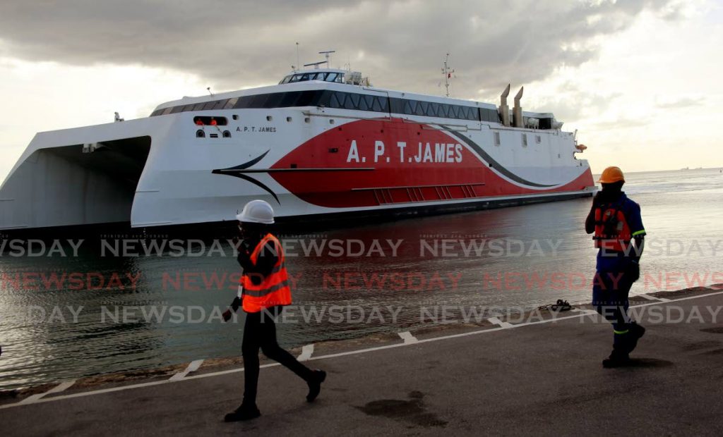 The new Tobago fast ferry, the APT James, arriving at the Cruise Ship Complex in Port of Spain. - SUREASH CHOLAI