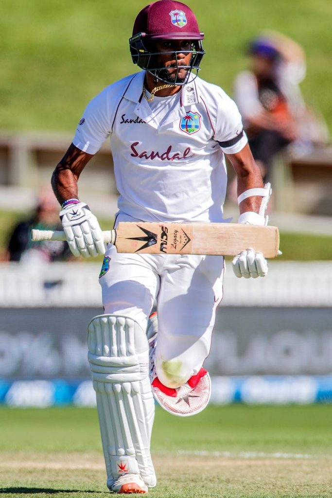 In this Dec 4,2020 file photo, West Indies batsman Kraigg Brathwaite runs between the wickets during the second day of the first Test cricket match between New Zealand and West Indies at Seddon Park in Hamilton. AFP PHOTO - 