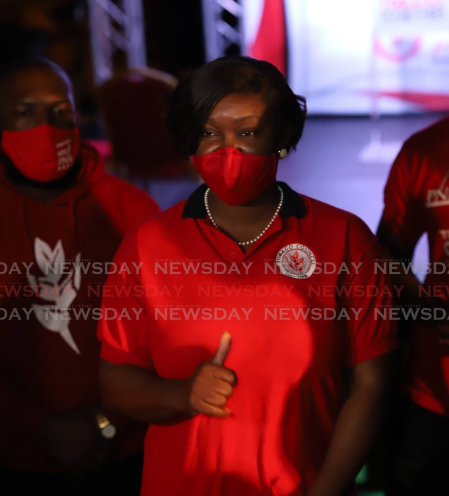 PNM Tobago Council political leader Tracy Davidson-Celestine at PNM headquarters in Scarborough on Monday. PHOTO BY JEFF MAYERS - 