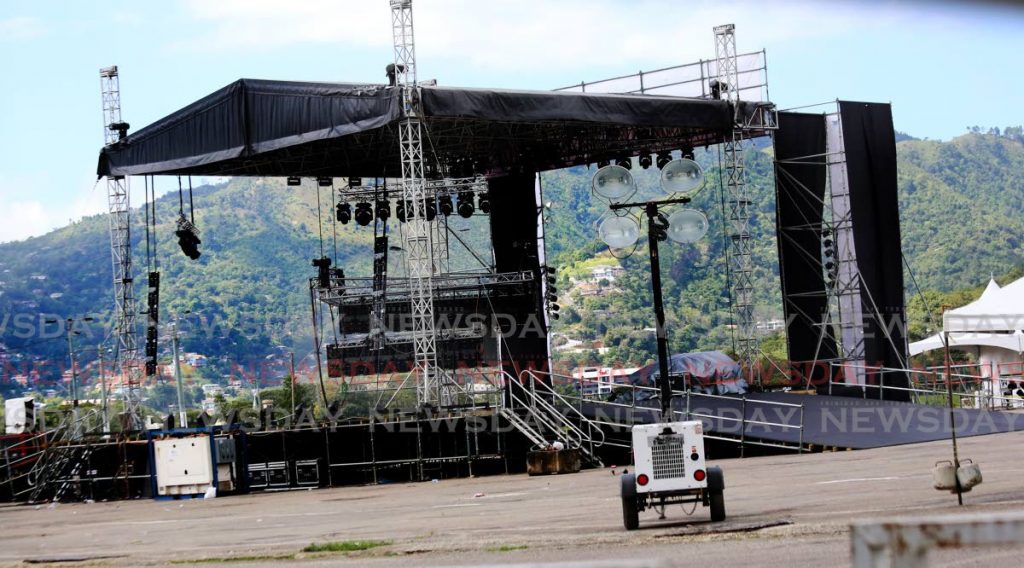 A stage has been built at the Queen's Park Savannah, Port of Spain for Digicel to host its Together As One show on February 14.  PHOTO BY SUREASH CHOLAI - 