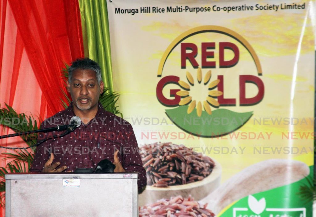 Agriculture Minister Clarence Rambharat at the Moruga Hill Rice Multipurpose Co-operative Society product launch at the Moruga Agro-Processing and Light Industrial Park in Moruga. Photo by Lincoln Holder - 