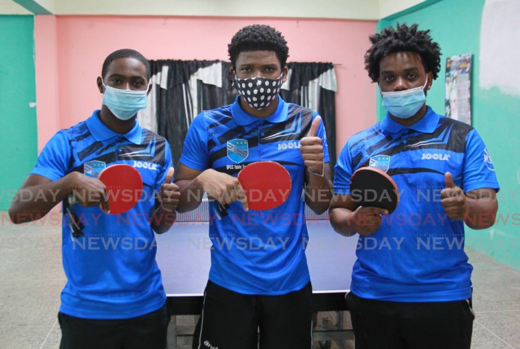 Queen's Park Cricket Club's tabel tennis players (from left) Derron Douglas, Javier King and Joshua Maxwell. - ROGER JACOB