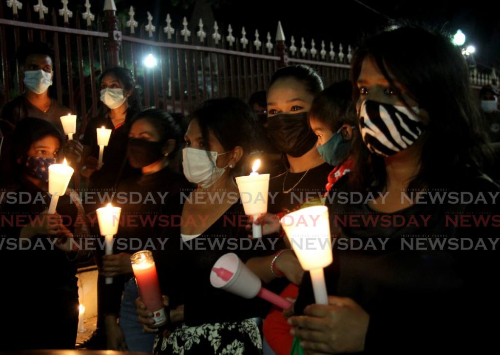 Members of the public during a vigil in memory of murder victim Andrea Bharatt at Woodford Square, Port of Spain on February 8. PHOTO BY AYANNA KINSALE - 