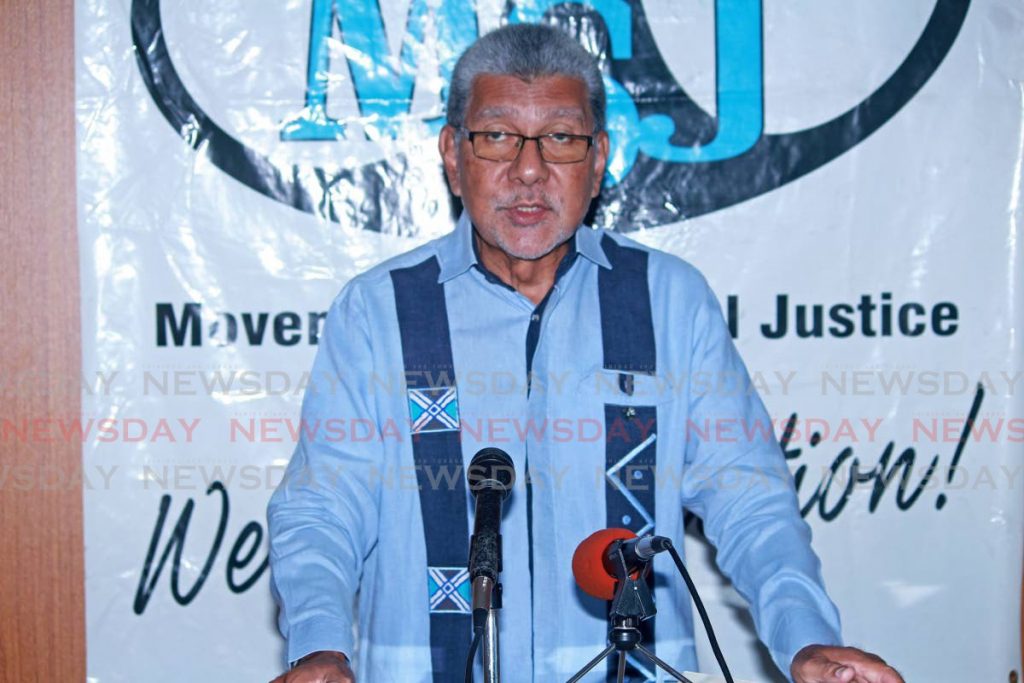 MSJ political leader David Abdulah during a press conference at his Lord Street, San Fernando office on Sunday. - CHEQUANA WHEELER