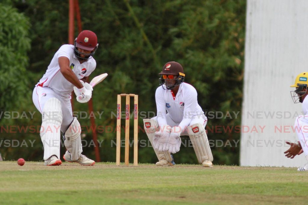 Cariah XI skipper Yannic Cariah looks to play a shot against thr Katwaroo XI during a Red Force trial match, on Wednesday, at the National Cricket Centre, Couva. - Marvin Hamilton
