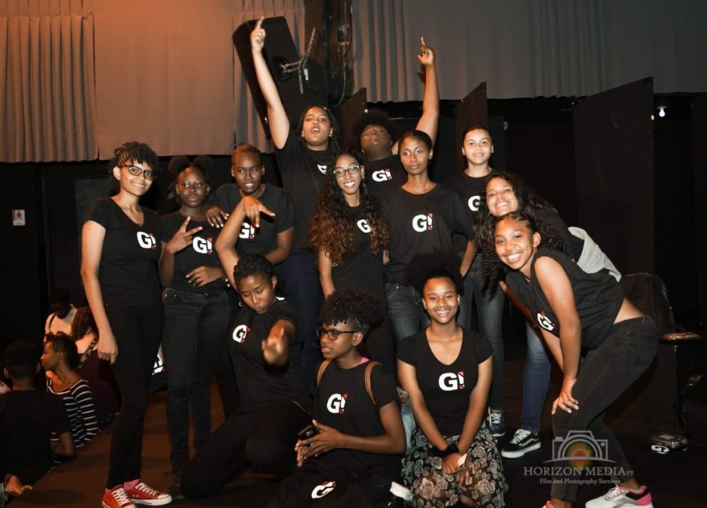 Girls Be Heard (GBHTT) 2020 cohort following a performance at the little Caribe Theatre, White and Robert Streets in Woodbrook. - 