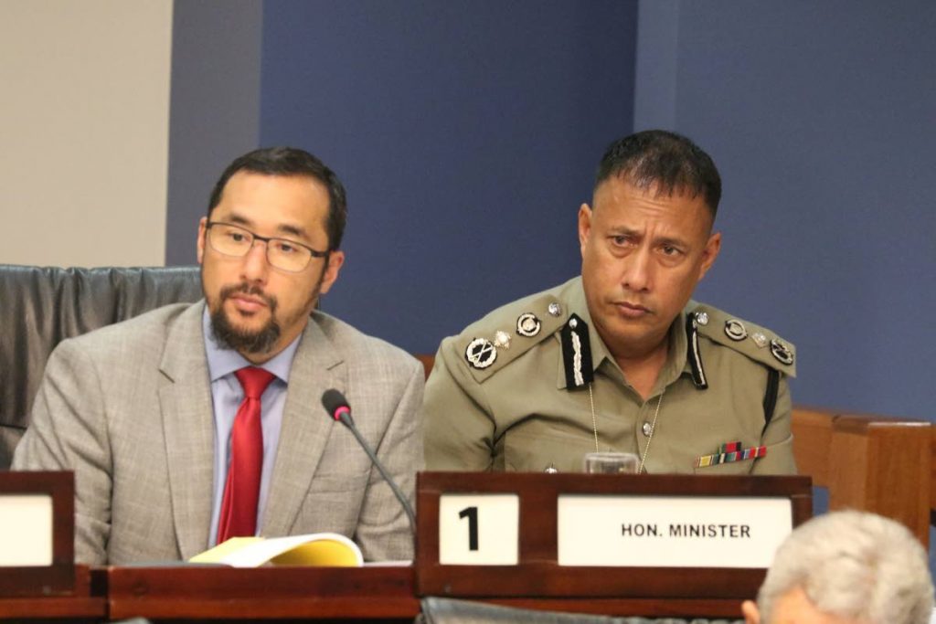 National Security Minister Stuart Young and Commissioner of Police Gary Griffith at a meeting of the Parliament's Standing Finance Committee in 2019. - PHOTO COURTESY THE OFFICE OF THE PARLIAMENT