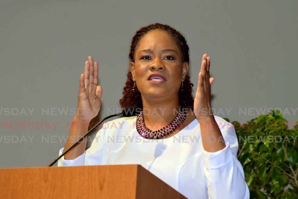 Minister in the Office of the Prime Minister Ayanna Webster- Roy during the PNM Women's League International Women's Day celebration at Government Plaza, Port of Spain last Saturday. PHOTO BY VIDYA THURAB 