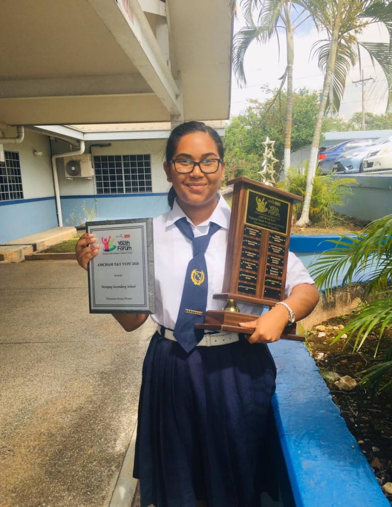 Karisha Rajkumar at the National Youth Productivity Forum last year, at Vessigny Secondary School. - Photo courtesy Karisha Rajkumar