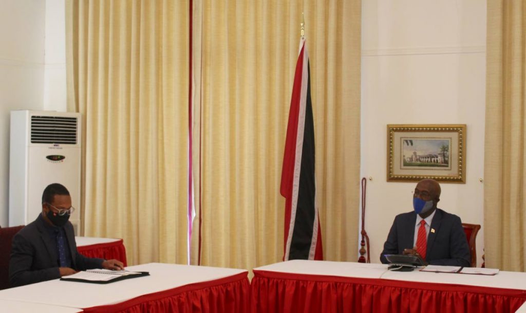  Prime Minister Keith Rowley was joined at the meeting by Minister of Foreign and CARICOM Affairs Amery Browne in a teleconference call with China President Xi Jinping on several matters of mutual interest. - Office of the Prime Minister