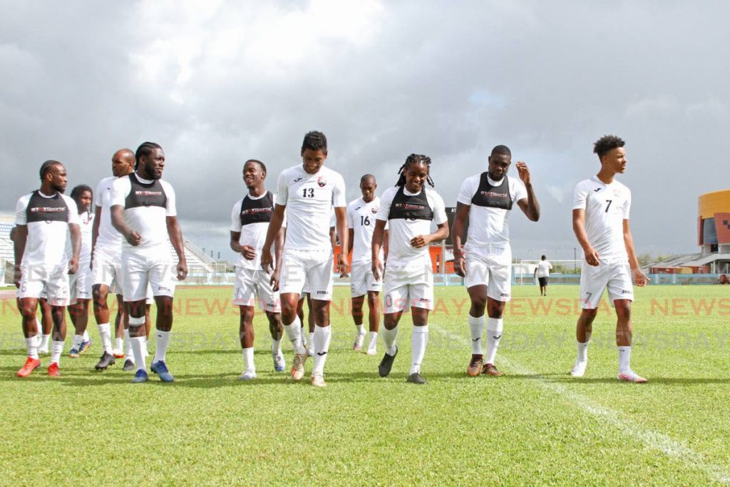 Trinidad and Tobago senior men's football team players during a training session, at the Ato Boldon Stadium, on Wednesday.  Photo by Marvin Hamilton