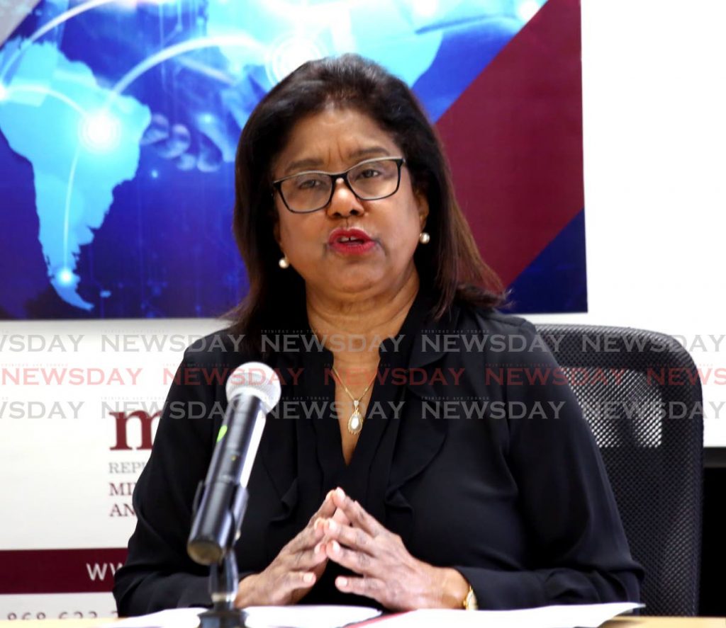 Trade and Industry Minister Paula Gopee-Scoon speaks to the media at her ministry in Port of Spain on Wednesday. - SUREASH CHOLAI