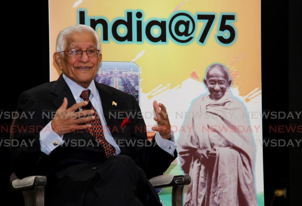 Former prime minister Basdeo Panday speaks about his experiences with India and its role in the world during a forum, Memories of India, held at the Mahatma Gandhi Institute of Cultural Co-operations, Mt Hope on Friday. - Photo by Ayanna Kinsale