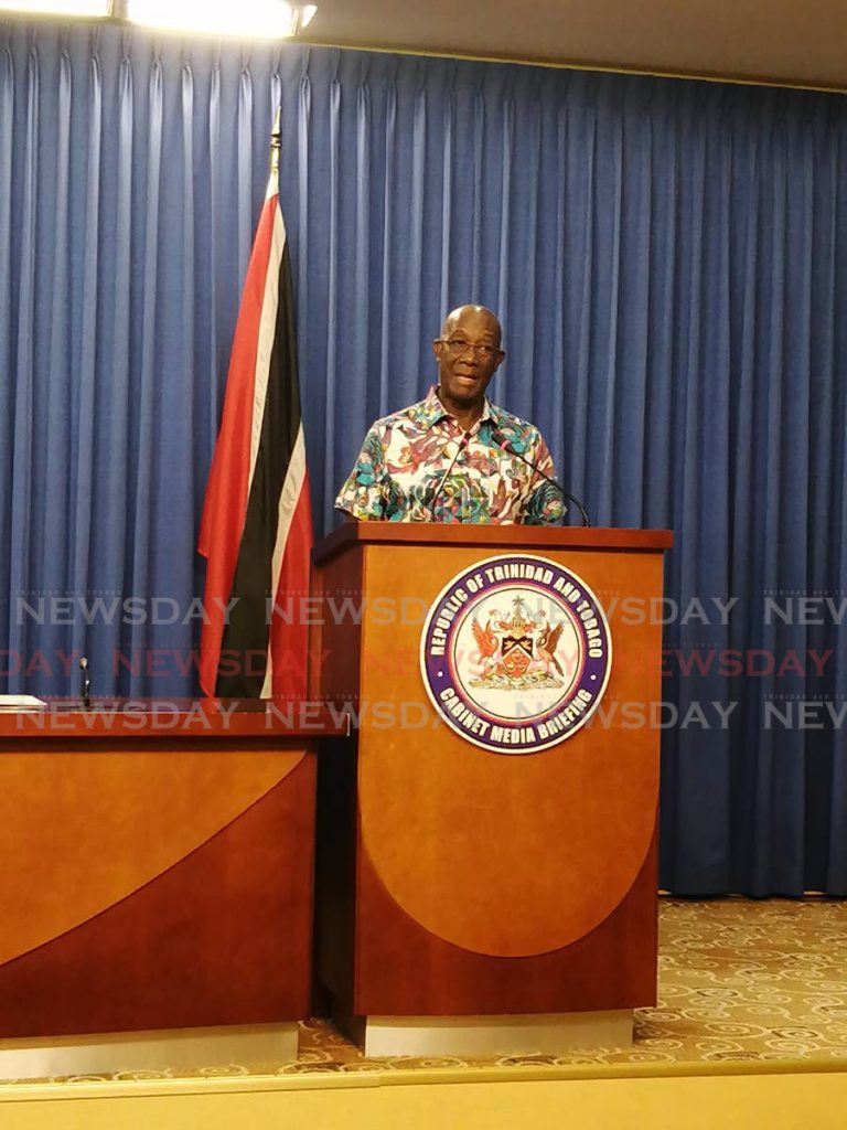 Prime Minister Dr Keith Rowley speaking at the Diplomatic Centre, St Ann's on Saturday. - Photo by Jensen La Vende 