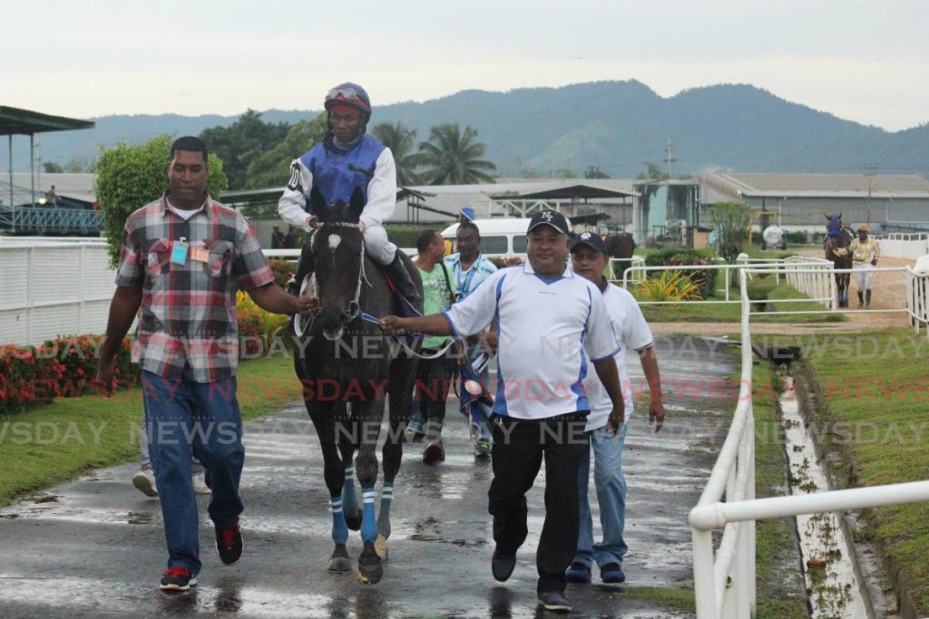 Sheldon Rodrigo, aboard She Izza Lady, after a recent race at the Santa Rosa Park, Arima. - 