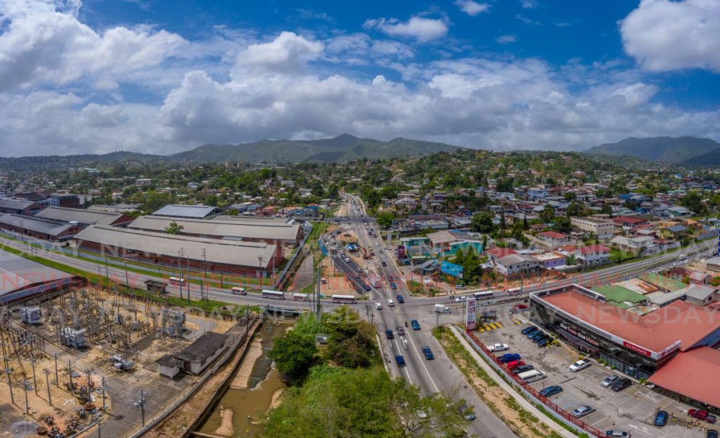 Aerial panoramic image of Morvant captured above the Maritime roundabout facing north. - Photo by Jeff K. Mayers