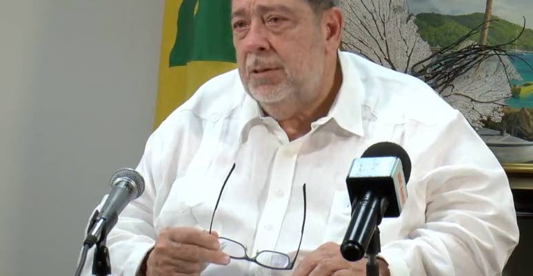 Prime Minister of St Vincent and the Grenadines Dr Ralph Gonsalves cries during a press conference on Friday morning. Screengrab from live video. - 