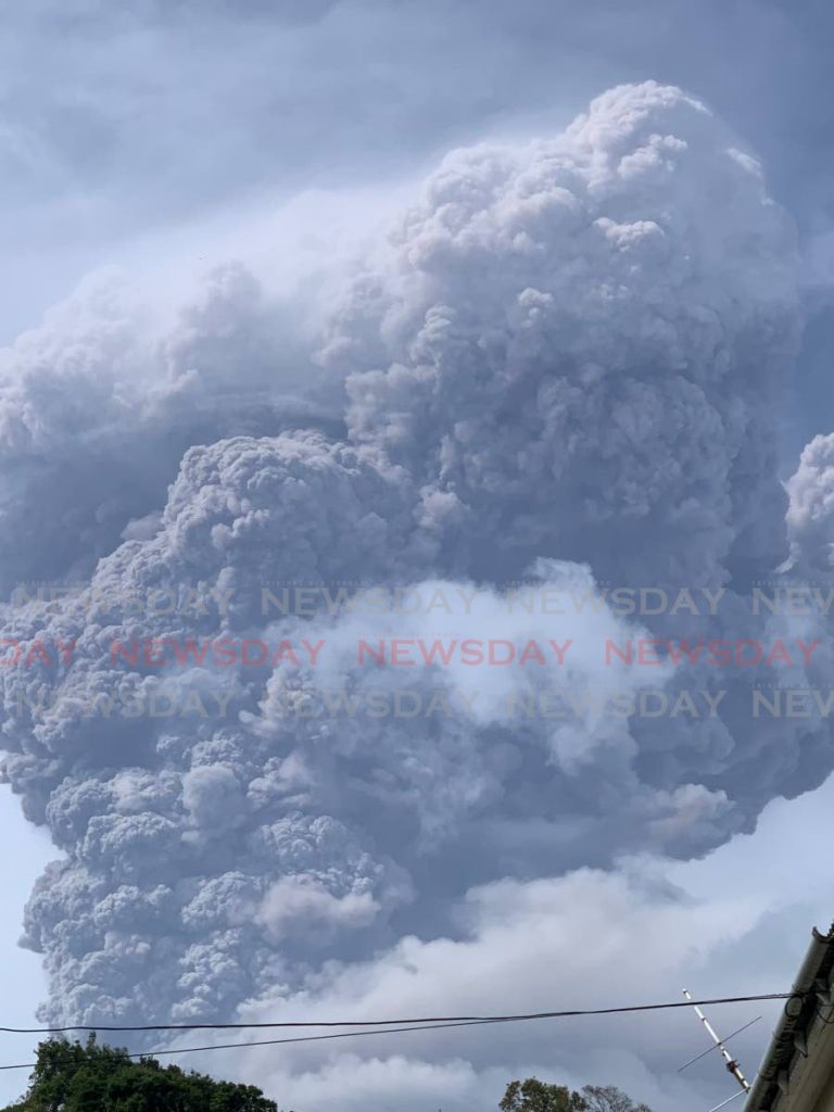 Second explosive eruption at the La Soufriere volcano St Vincent and the Grenadines. Vertical ash column estimated to have gone 4km into the atmosphere. Photo courtesy Kelroy Richards 