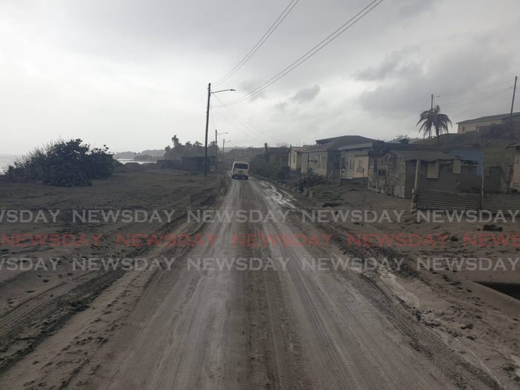  A desolate strip of road on the east coast of the Red Zone a few miles from the erupting La Soufriere volcano. Photo courtesy Searchlight Newspaper 
