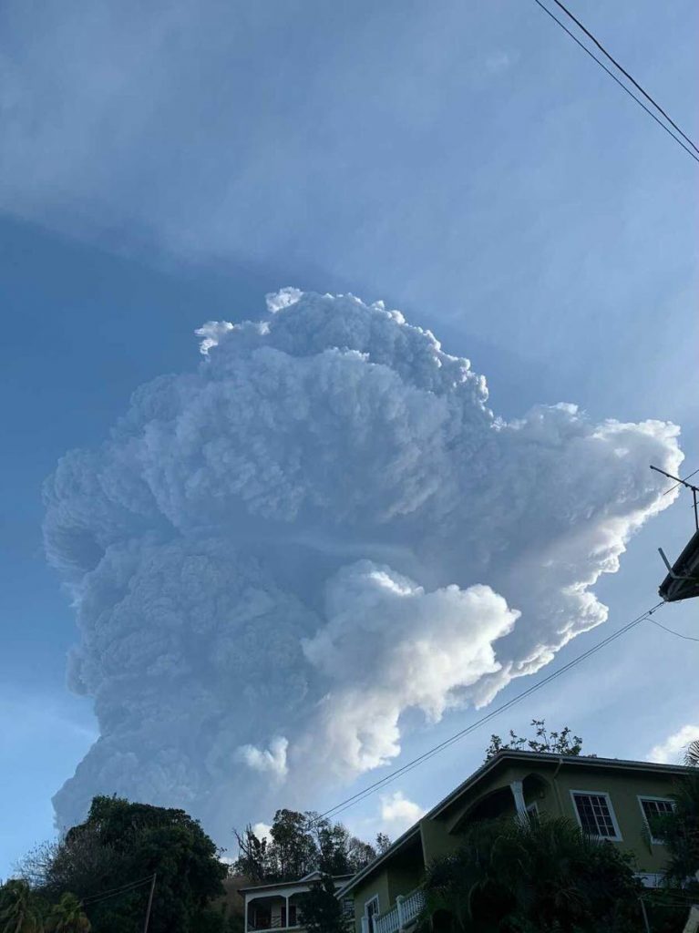 The La Soufriere volcano in St Vincent erupted again on Tuesday. USAID will donate US$100,000 in disaster relief to people affected. Captured from St Lucia. Photo by Kelroy Richards this morning.  - 