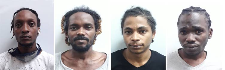CHARGED: From left, Shaquille Noel, Jose Perez, Kjuda James and Keron Pascall who have all been charged with human trafficking offences. PHOTOS COURTESY TTPS  - TTPS
