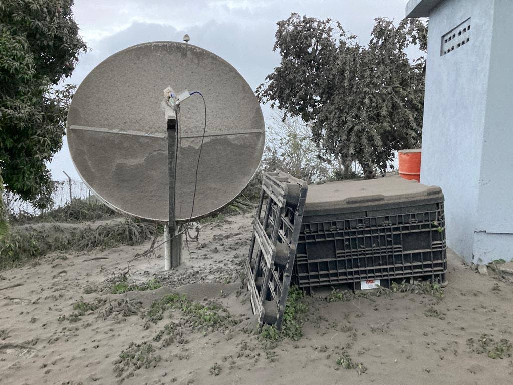 Ashfall on the satellite receiver used by The UWI Seismic Research Centre. - 