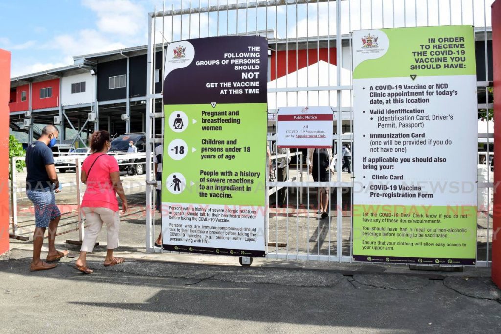 File photo: People arrive at the vaccincation centre set up at the paddock,  Queen's Park Savannah, in Port of Spain on April 25 to get their shot of the covid19 vaccine. Photo by Vidya Thurab