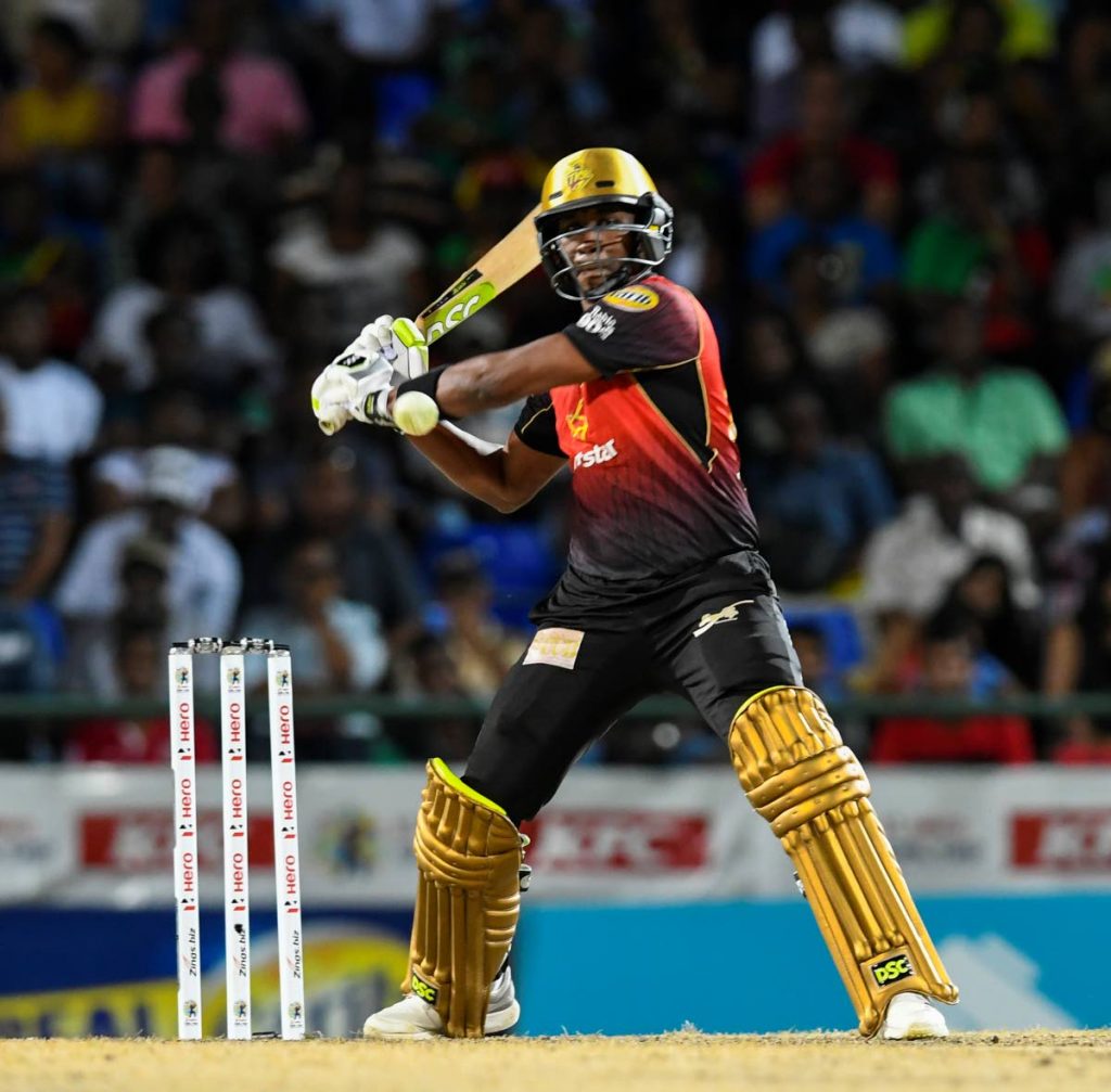 In this Sep 1, 2018 file photo, Dwayne Bravo of Trinbago Knight Riders hits 4 runs during match 23 of the Hero Caribbean Premier League between St Kitts & Nevis Patriots and Trinbago Knight Riders at the Warner Park Sporting Complex in Basseterre, St Kitts, Saint Kitts And Nevis. CPL announced on Tuesday that St Kitts will be the 2021 hosts of the T20 tournament.  - via CPL T20