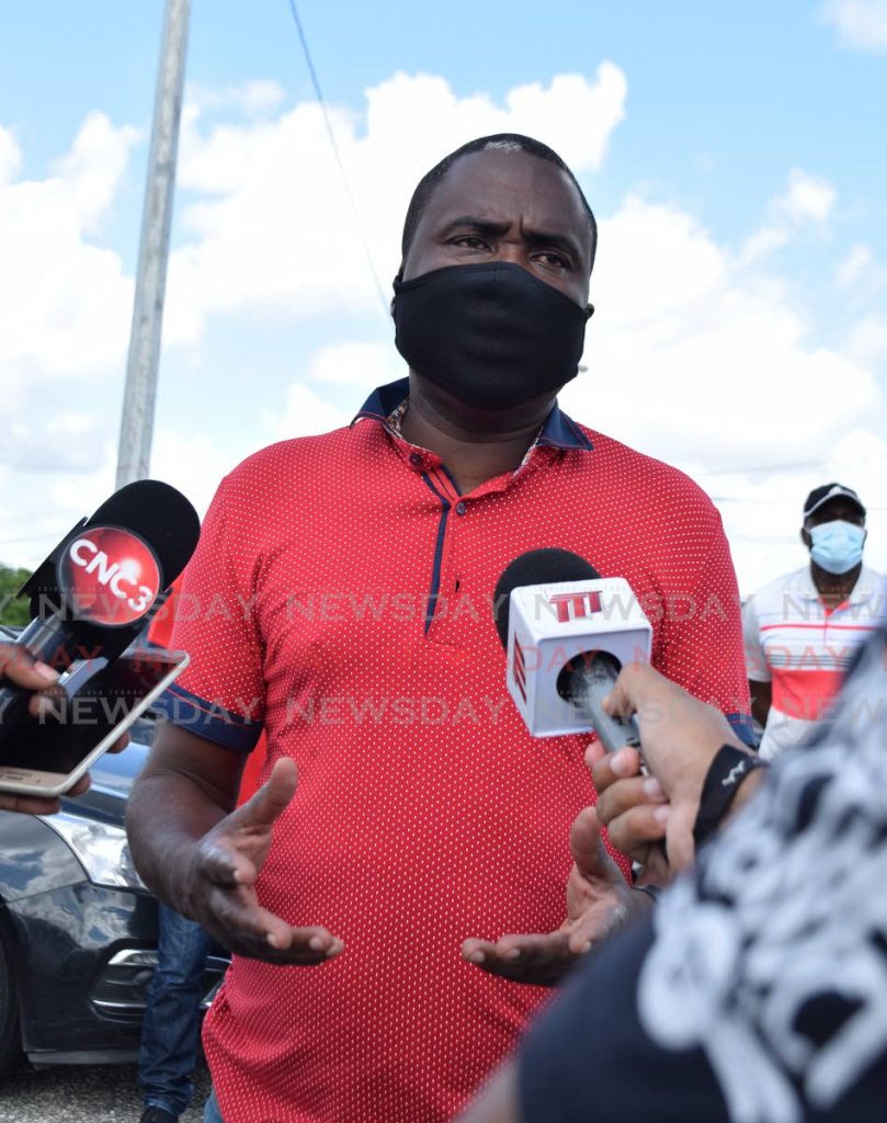In this Aug 25, 2020 file photo, men's U17 head coach and National Football Coaches of TT's (NFCTT) Angus Eve speaks with the media outside the  Ato Boldon Stadium, Couva. On Monday, Eve and interim NFCTT president Jefferson George met with members of the TTFA normalisation committee over non-payment of salaries. Photo by Vidya Thurab
