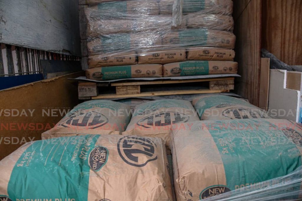 Bags of TCL cement stored at Pariagh's Hardware Limited, Chaguanas - Photo by Jeff K. Mayers