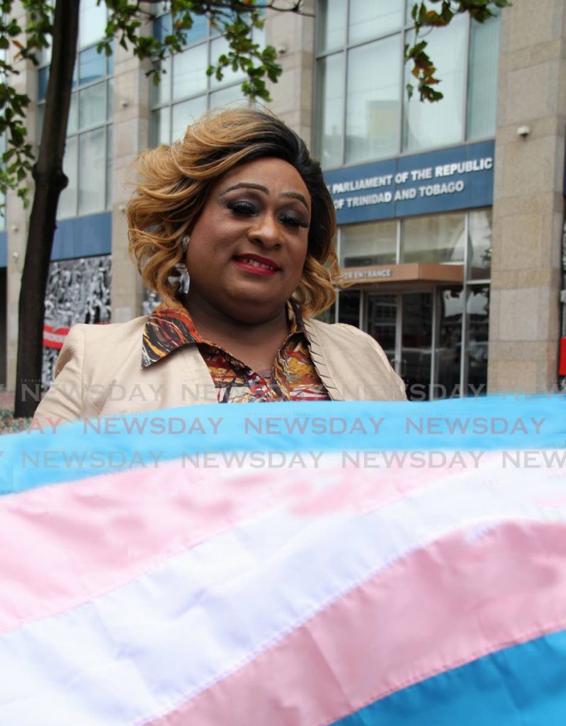 President of the Trans Alliance Brandy Rodriguez outside Parliament in June 2019. - AYANNA KINSALE