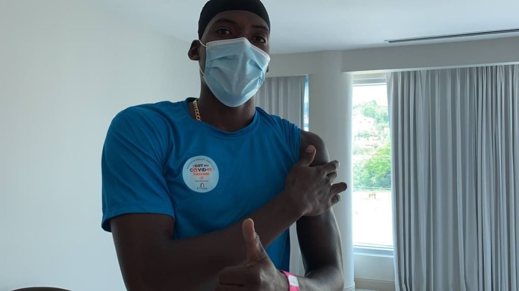 West Indies fast bowler Chemar Holder after getting vaccinated. - COURTESY CRICKET WEST INDIES
