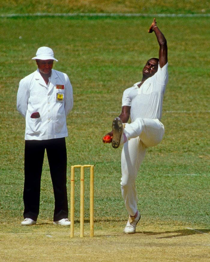 Former West Indies fast bowler Patrick Patterson bowling during his playing days.  - 