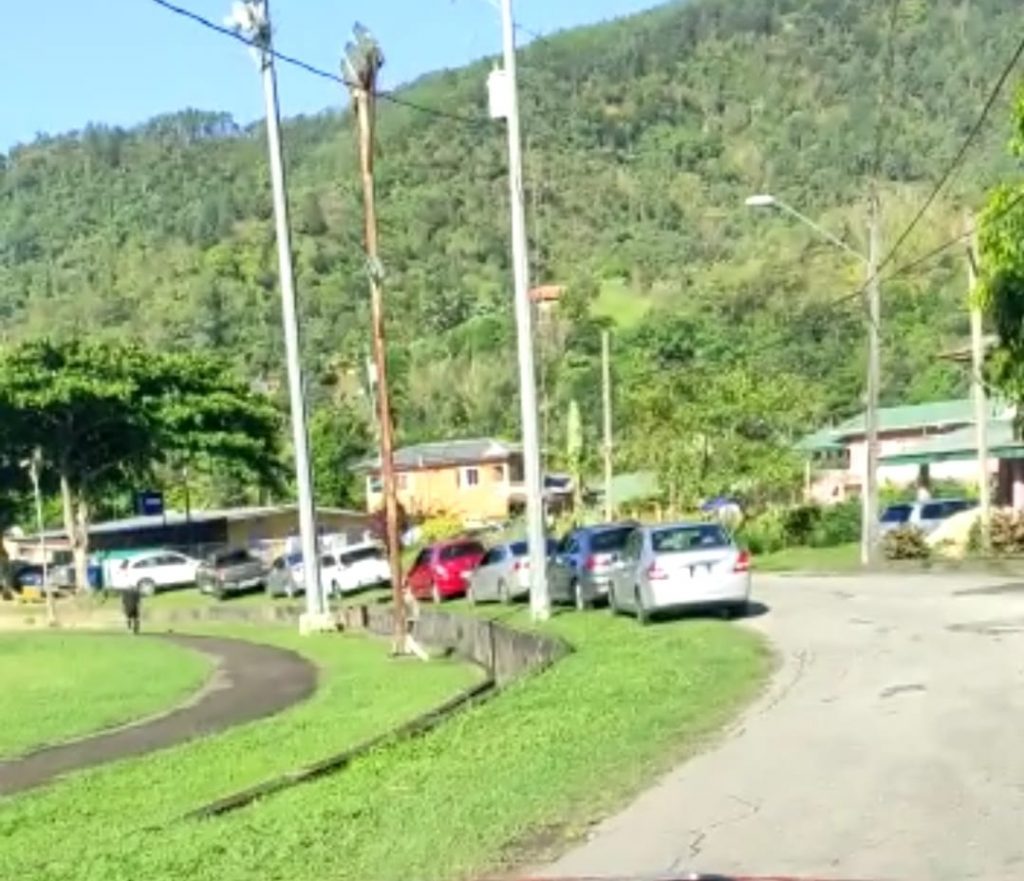 Still from video circulating on social media of hikers' cars parked in Lopinot.