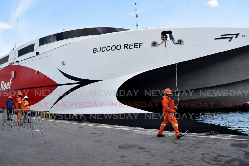 The inter-island catamaran Bucco Reef docked at the Port Authority Cruise Ship Complex, Dock road, Port of Spain. - Vidya Thurab