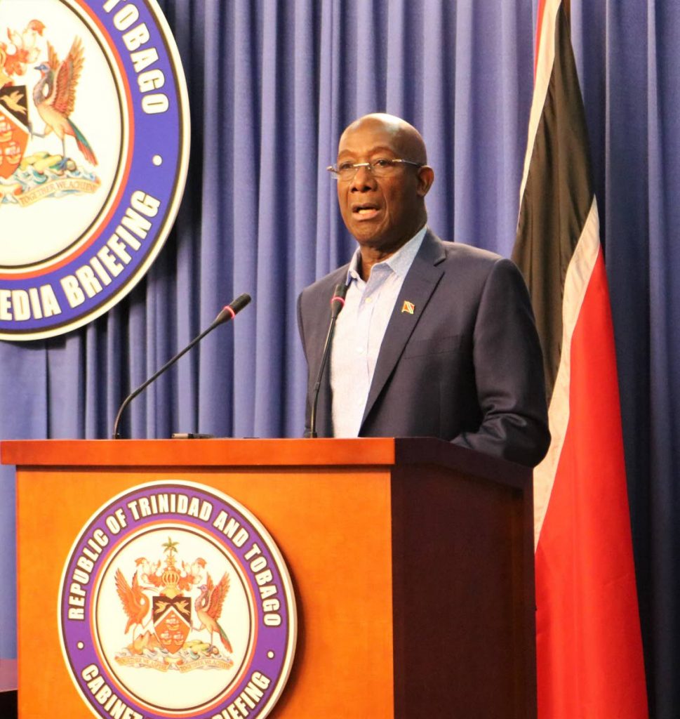 PM Dr Keith Rowley during a press conference at the Diplomatic Centre, St Ann's on Saturday. - Courtesy Office of the Prime Minister