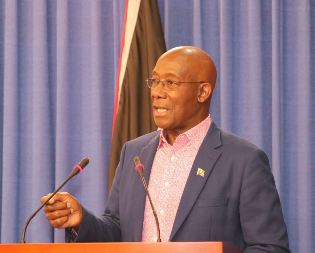 Prime Minister Dr Keith Rowley at Saturday's press conference at the Diplomatic Centre, St Ann's.  Photo courtesy OPM