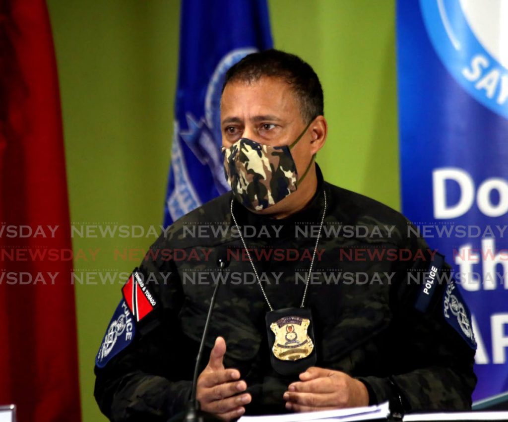 Gary Griffith at a police media briefing at the Police Administration Building in Port of Spain on Monday. - Photo by Sureash Cholai