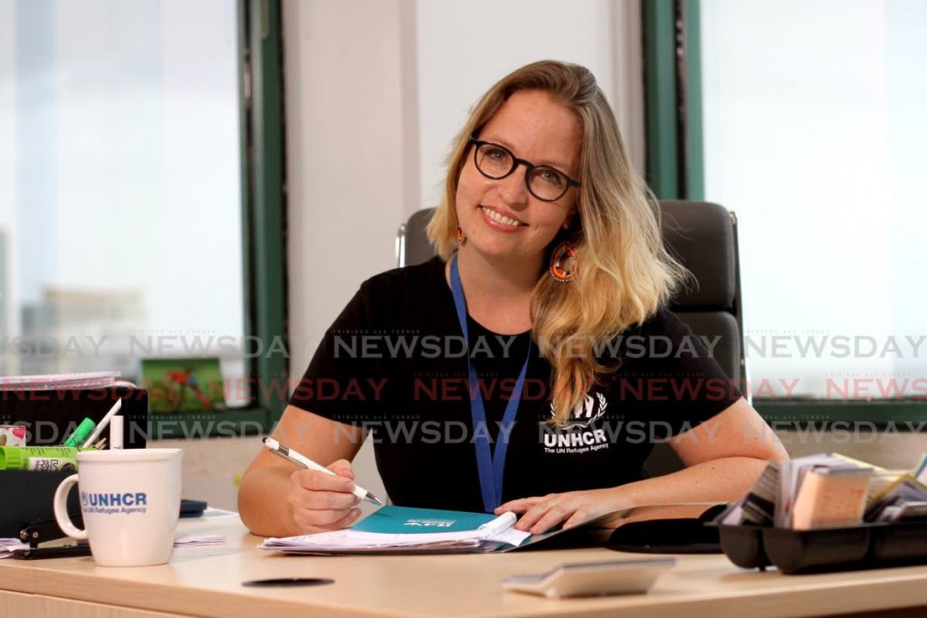 Miriam Aertker, current head of the UNHCR national office in TT at her desk at UNHCR's offices at Princes Court, corner Pembroke and Keate Streets, Port of Spain. - Marvin Hamilton