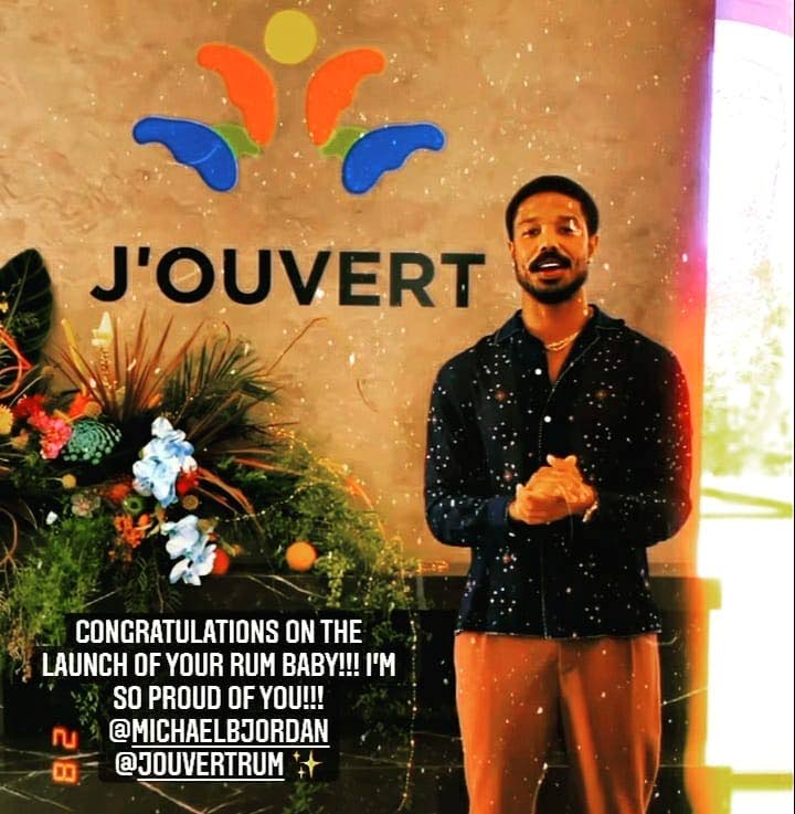 Screenshot of Instagram story posted by Michael B Jordan's celebrating the launch of his J'Ouvert rum. - 