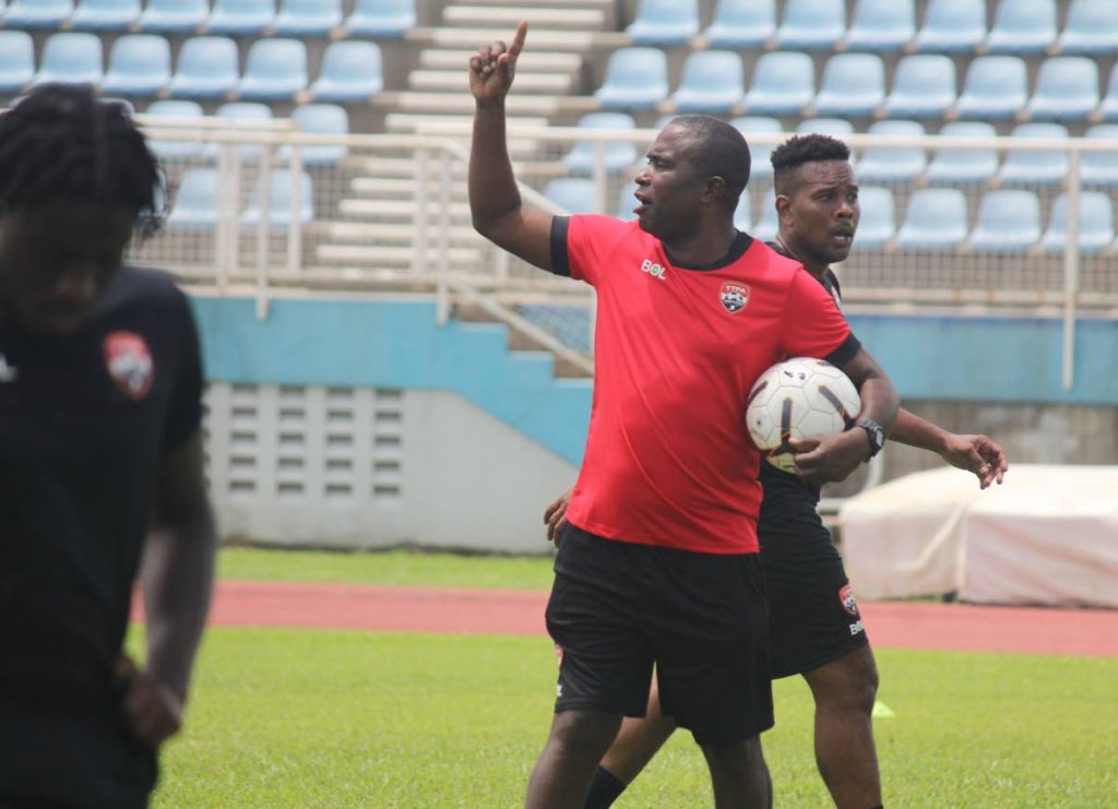 National coach Angus Eve at his first training session on Sunday at the Ato Boldon Stadium, Couva. PHOTO COURTESY TTFA  - 