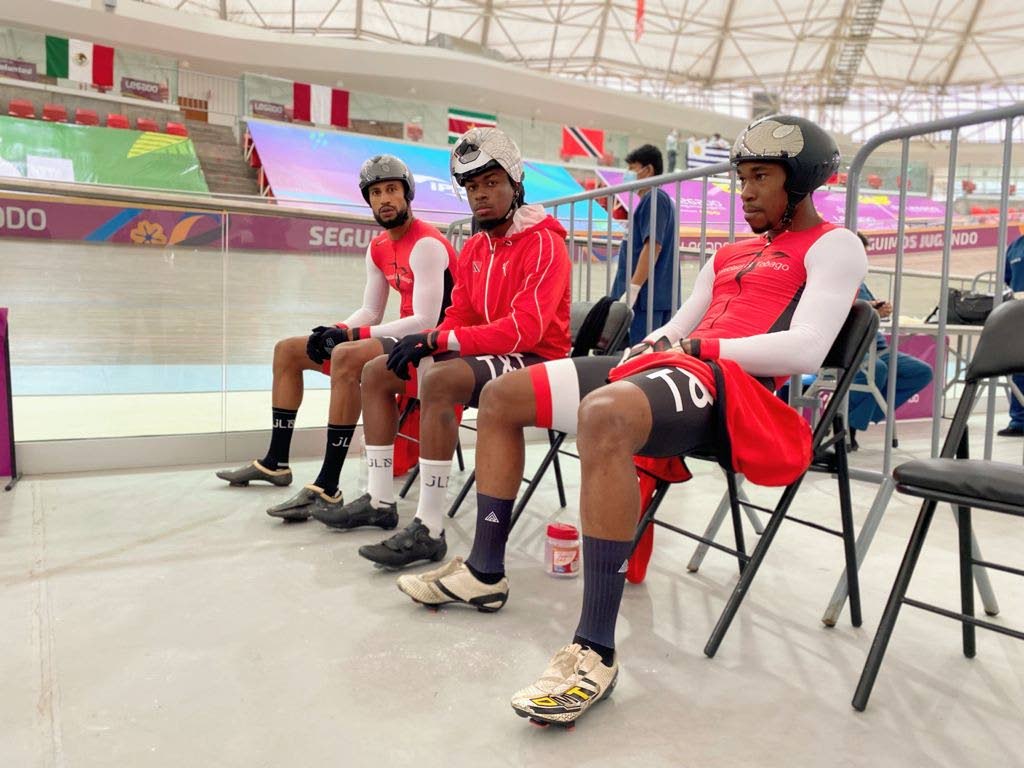 TT men's Team Sprint team (L-R) Njisane Phillip, Zion Pulido and Keron Bramble pedalled to silver at the Elite Pan American Track Cycling Championships in Peru on Friday. - 