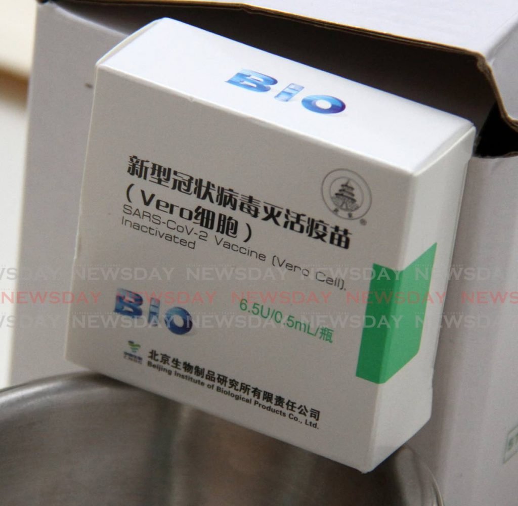 A box of Sinopharm covid19 vaccines.  Trindad and Tobago is due to receive 800,000 doses of the vaccine from China next week.  File photo - 