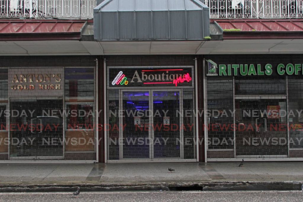 Aboutique Mall, Rituals cafe and Anton's jewellery store on Frederick Street, Port of Spain are among hundreds of businesses that remain closed under covid19 restrictions which has left hundreds out of work.  - Photo by Marvin Hamilton