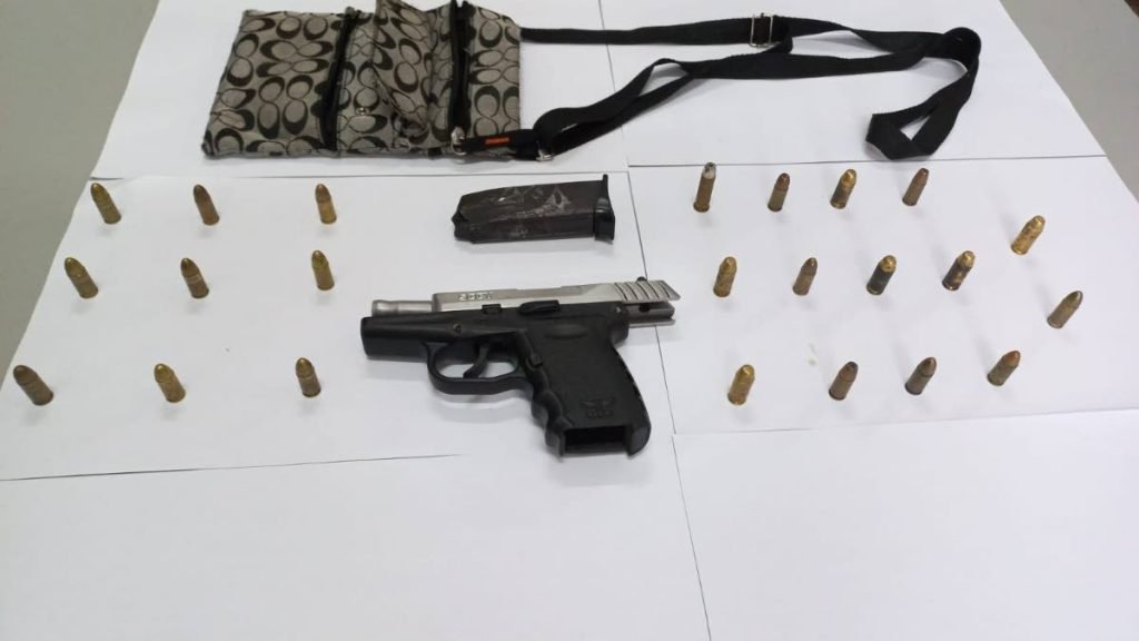 A pistol and 23 rounds of ammunition were found and seized by police during an exercise in St Barbs Road, Laventille on Monday. 

PHOTO COURTESY TTPS - PHOTO COURTESY TTPS