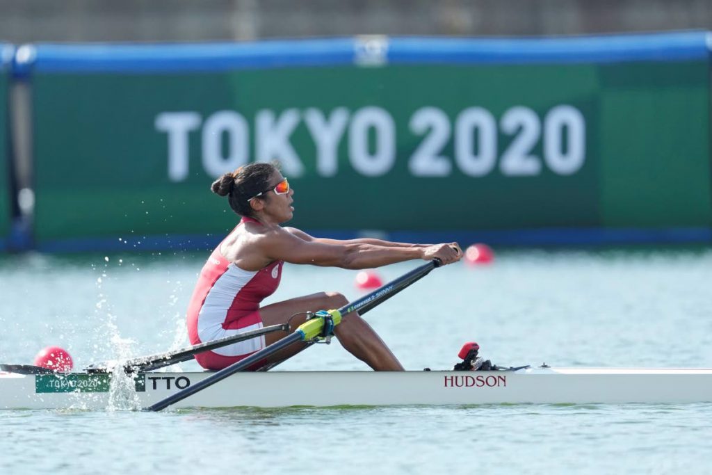 Felice Aisha Chow of Trinidad and Tobago competes during the women's rowing single sculls repechage at the 2020 Summer Olympics, on Saturday (Friday evening TT time), in Tokyo, Japan. (AP PHOTO) - 