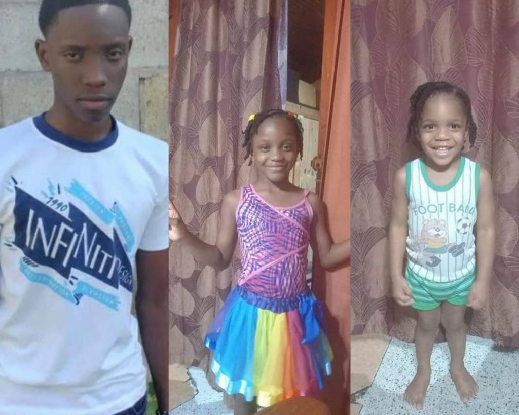 From left, Ezekiel, 17, Faith, six, and Kayden Burke, three, died trying to escape from a fire at their home.